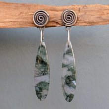 Load image into Gallery viewer, Moss Agate Spiral Earrings