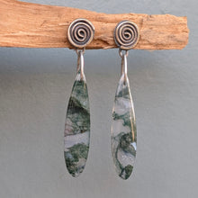 Load image into Gallery viewer, Moss Agate Spiral Earrings