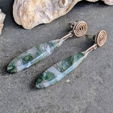 Load image into Gallery viewer, Moss Agate Spiral Earrings