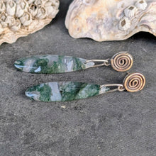 Load image into Gallery viewer, Moss Agate Spiral Earrings