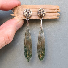 Load image into Gallery viewer, Moss Agate Spiral Earrings