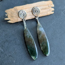 Load image into Gallery viewer, Moss Agate Spiral Earrings
