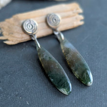 Load image into Gallery viewer, Moss Agate Spiral Earrings