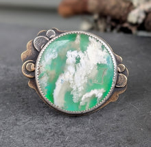Load image into Gallery viewer, Cloudscape Plume Agate Statement Ring - size 8.25