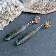 Load image into Gallery viewer, Moss Agate Spiral Earrings