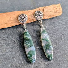 Load image into Gallery viewer, Moss Agate Spiral Earrings
