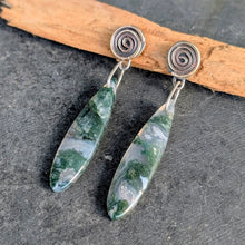 Load image into Gallery viewer, Moss Agate Spiral Earrings

