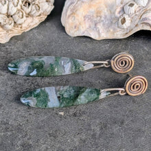 Load image into Gallery viewer, Moss Agate Spiral Earrings
