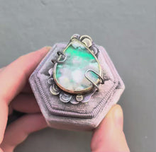 Load and play video in Gallery viewer, Cloudscape Plume Agate Statement Ring - size 8
