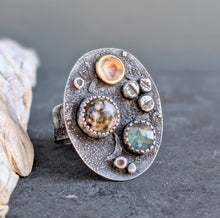 Load image into Gallery viewer, Kyanite and Ocean Jasper Coastline Ring - size 7.75
