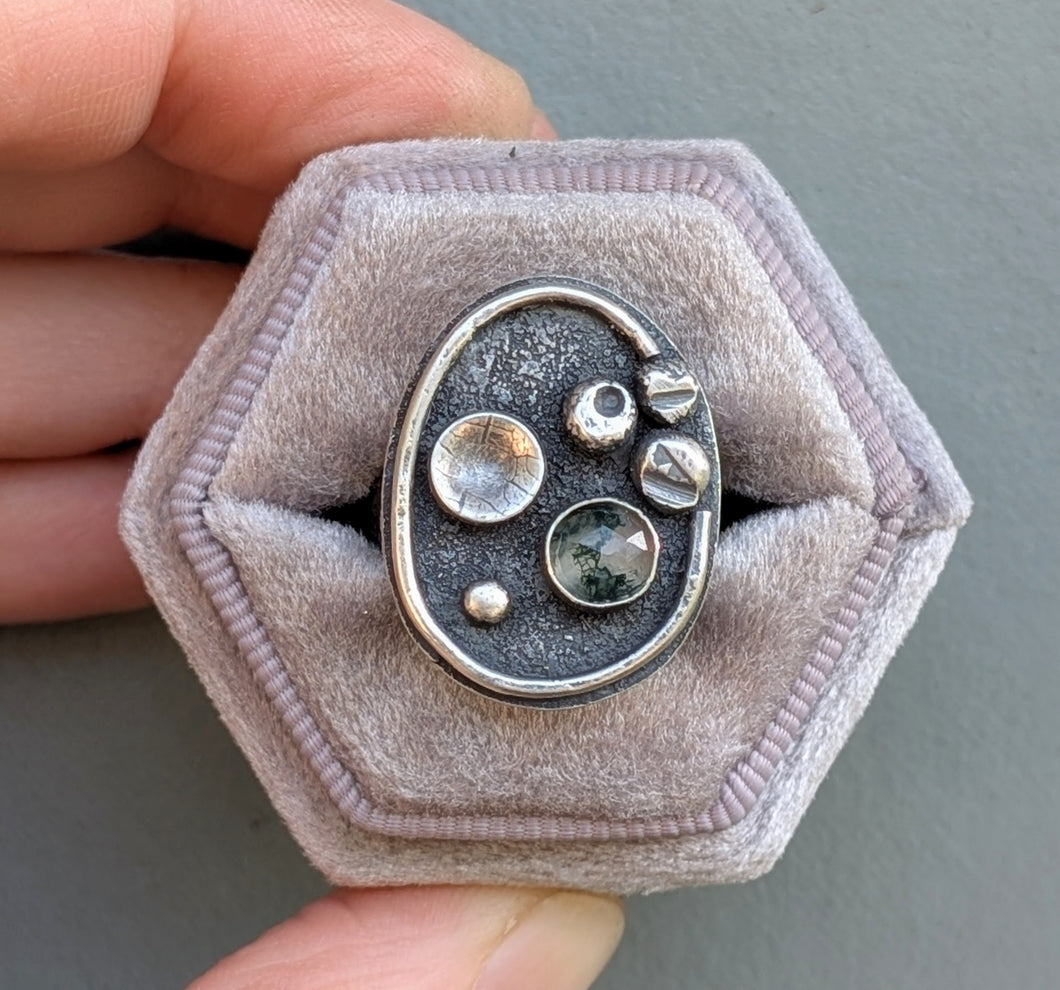 Moss Agate Coastline Ring - size 8.5
