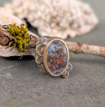 Load image into Gallery viewer, Reserved for S - Moss Agate and Mixed Metal Lace Ring - size 5
